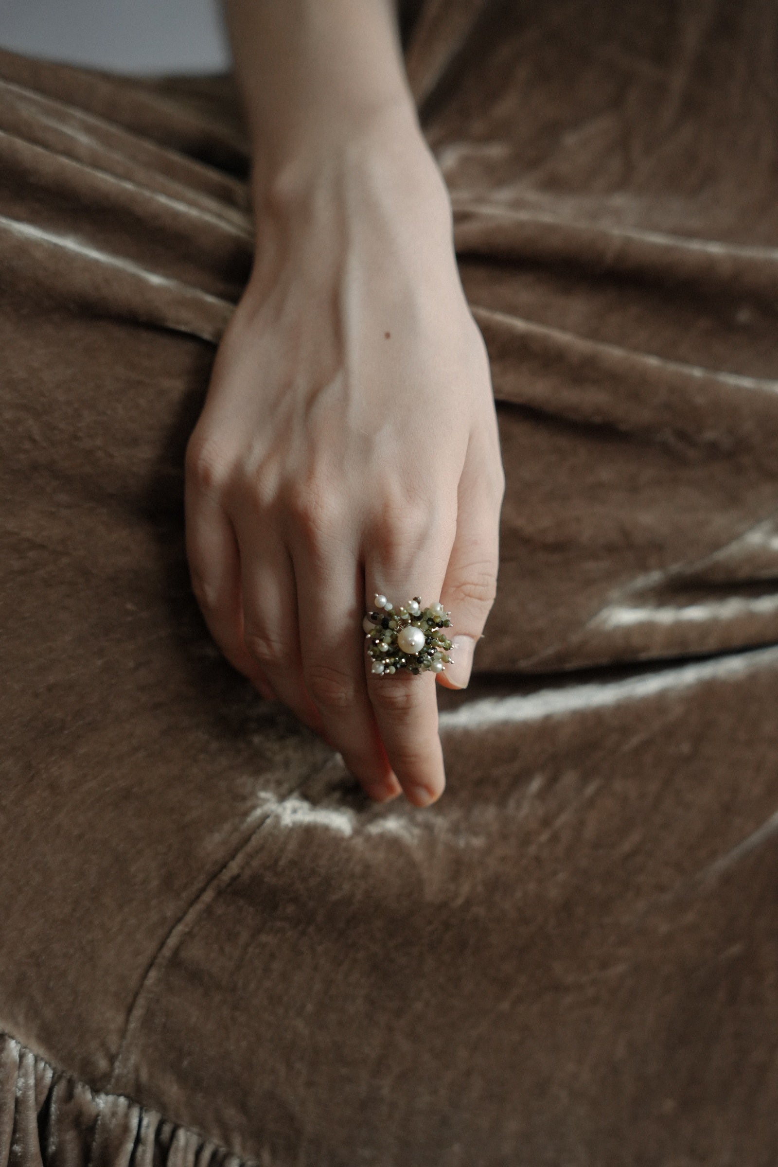 Wave Tassel Pearl Ring