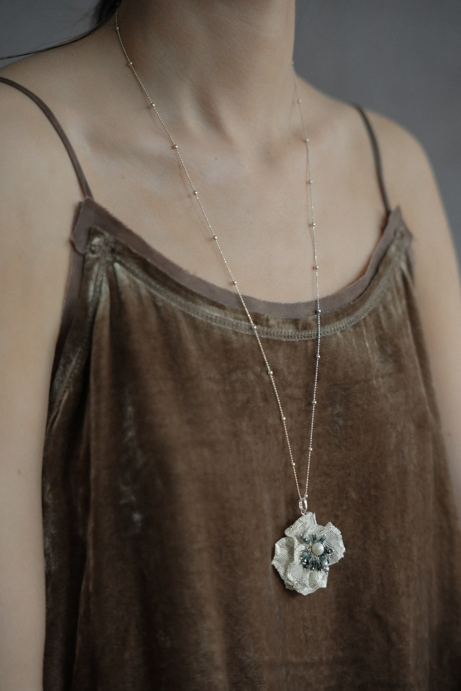 Lush Floral Silver Mesh Necklace