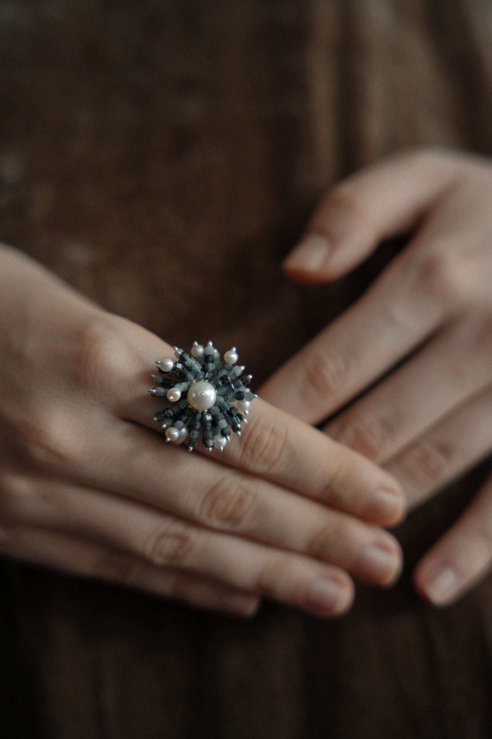 Wave Tassel Pearl Ring