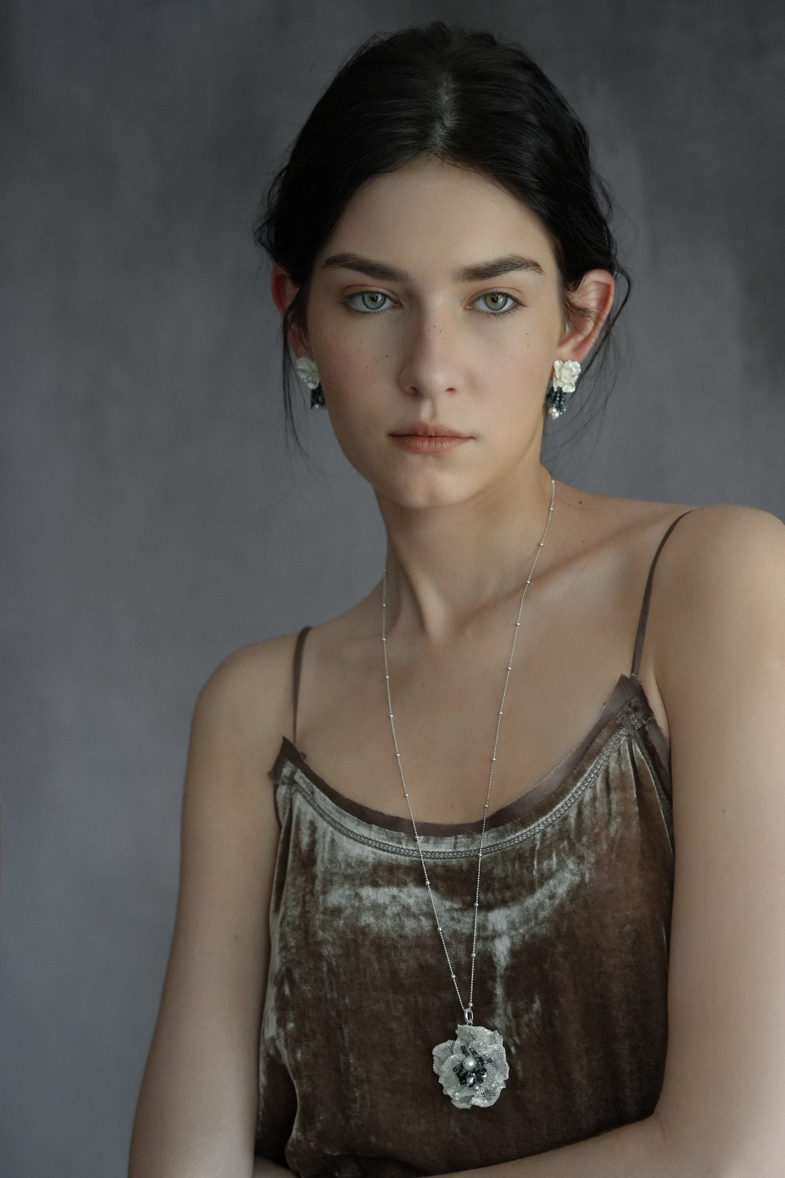 Lush Floral Silver Mesh Necklace