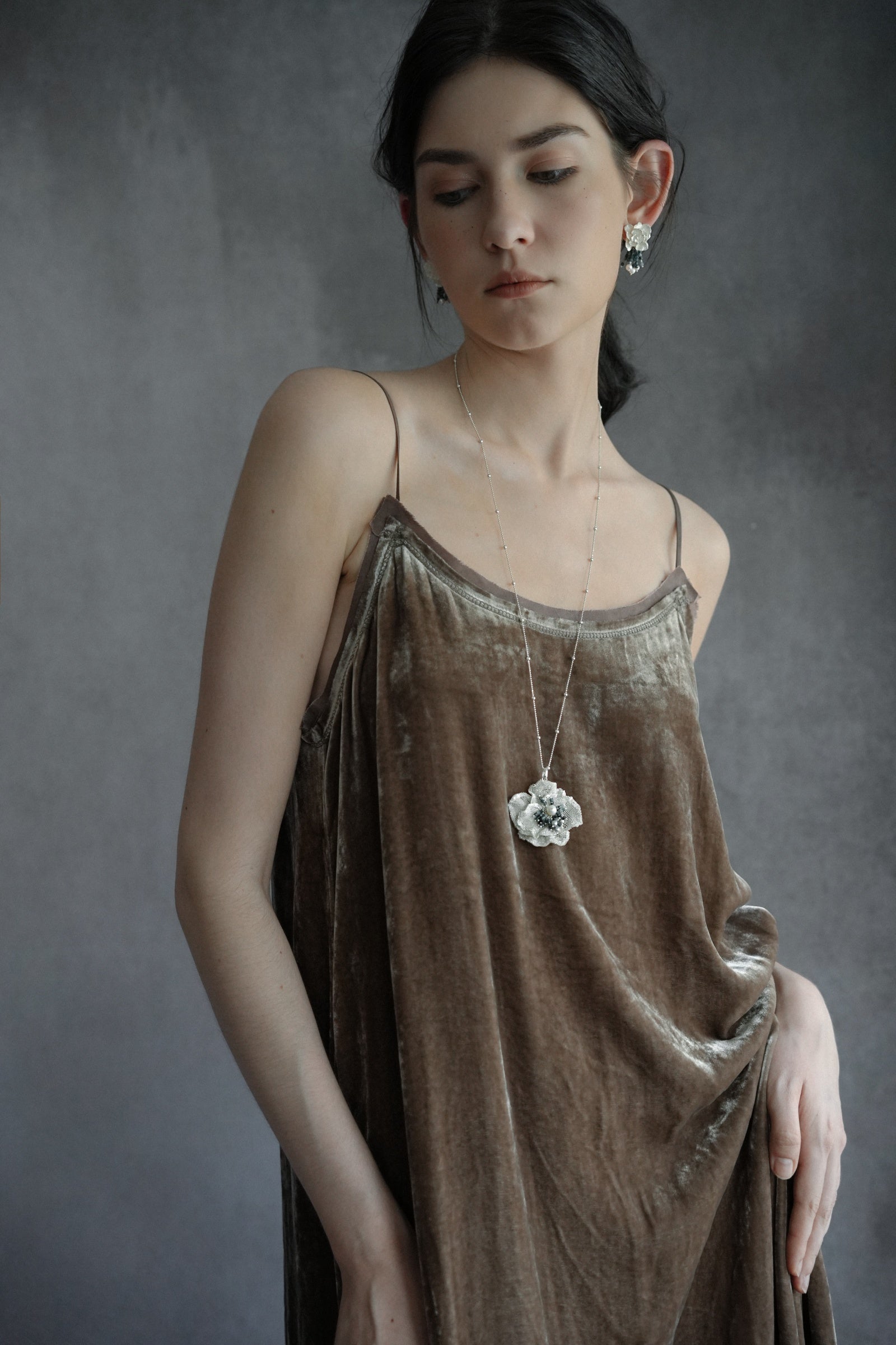 Lush Floral Silver Mesh Necklace