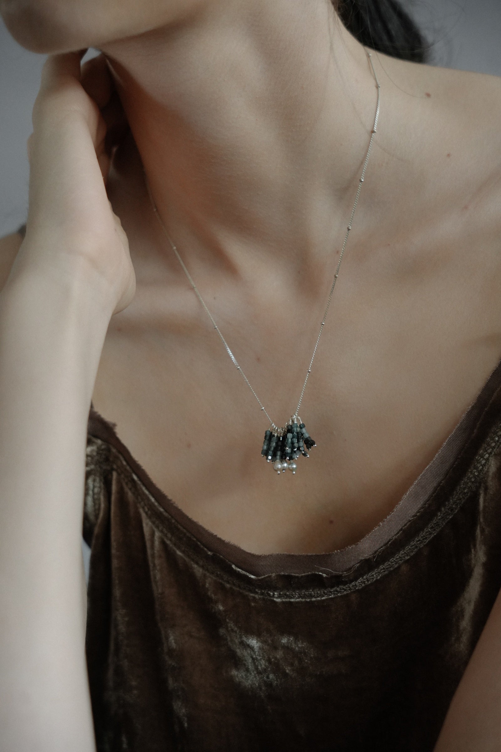 Blue/Green Tassel Bead Necklace