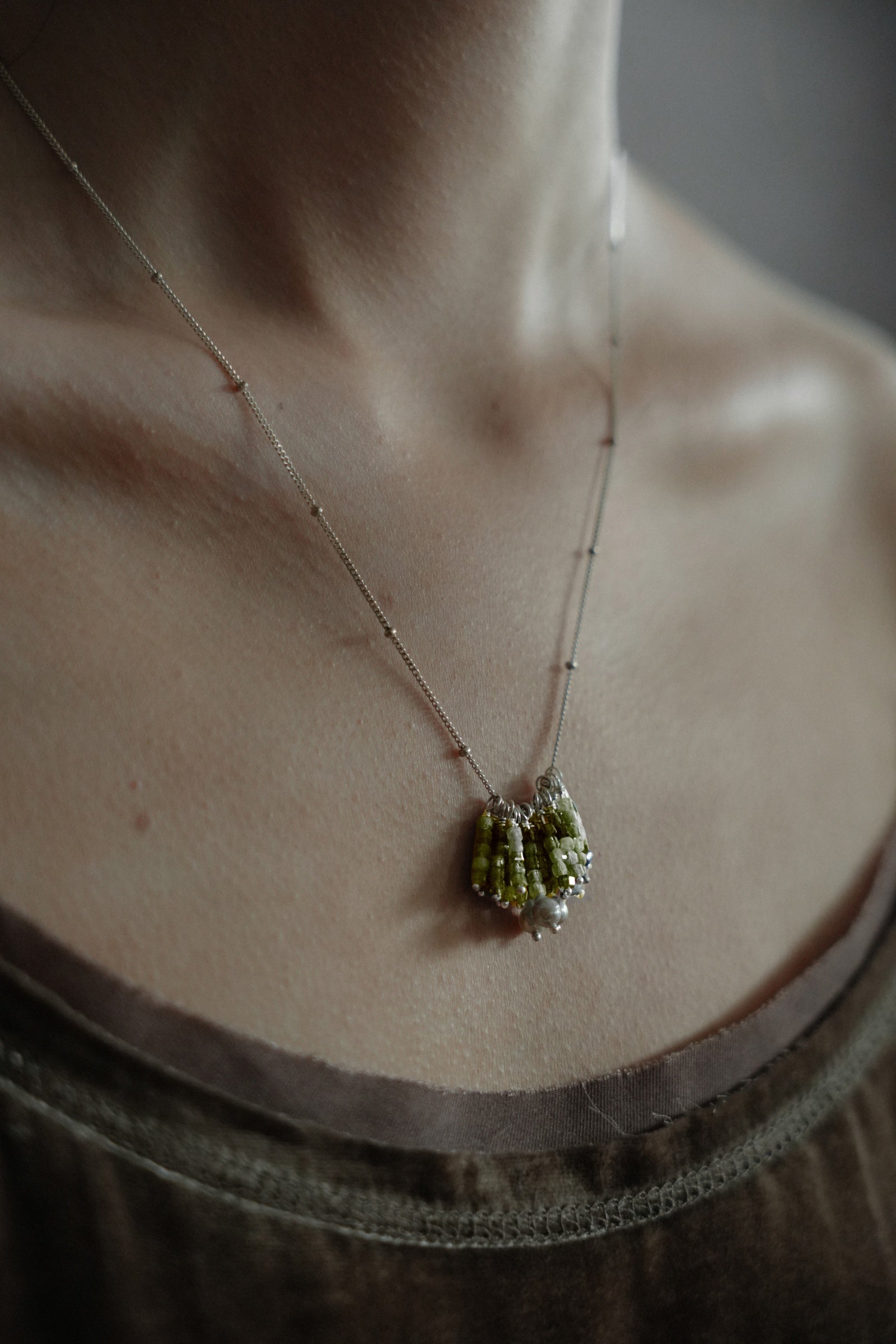 Blue/Green Tassel Bead Necklace