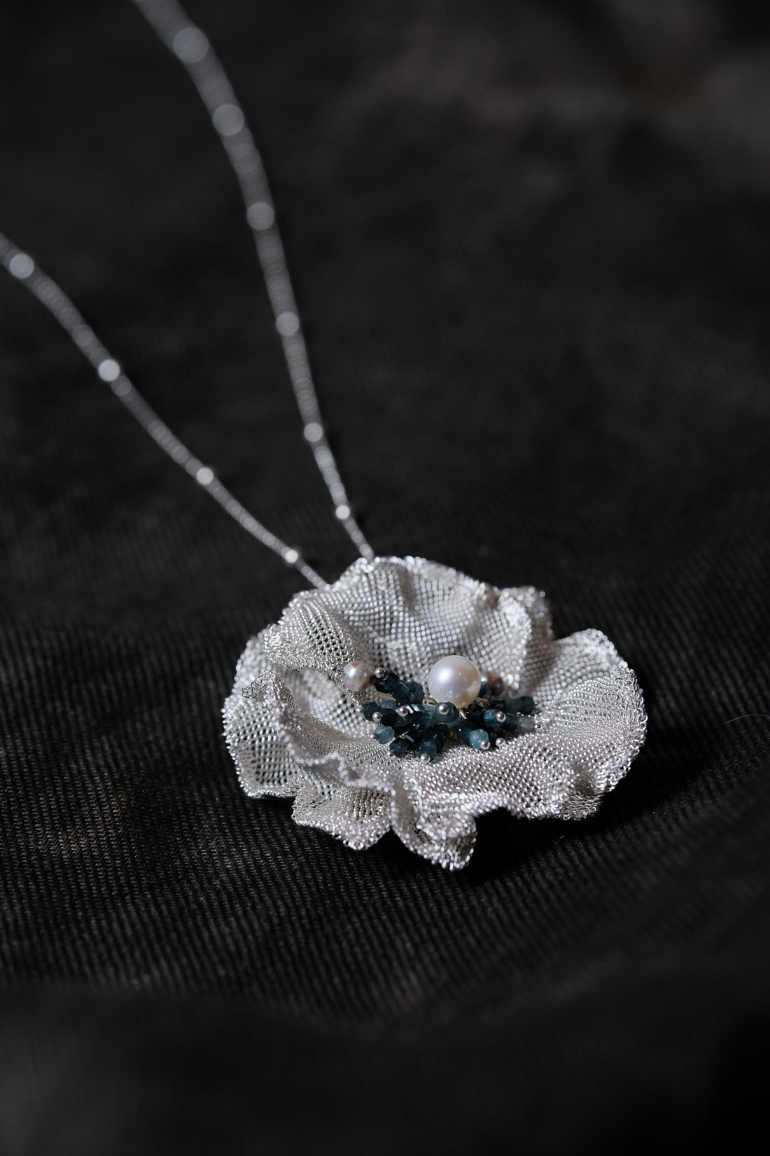 Lush Floral Silver Mesh Necklace