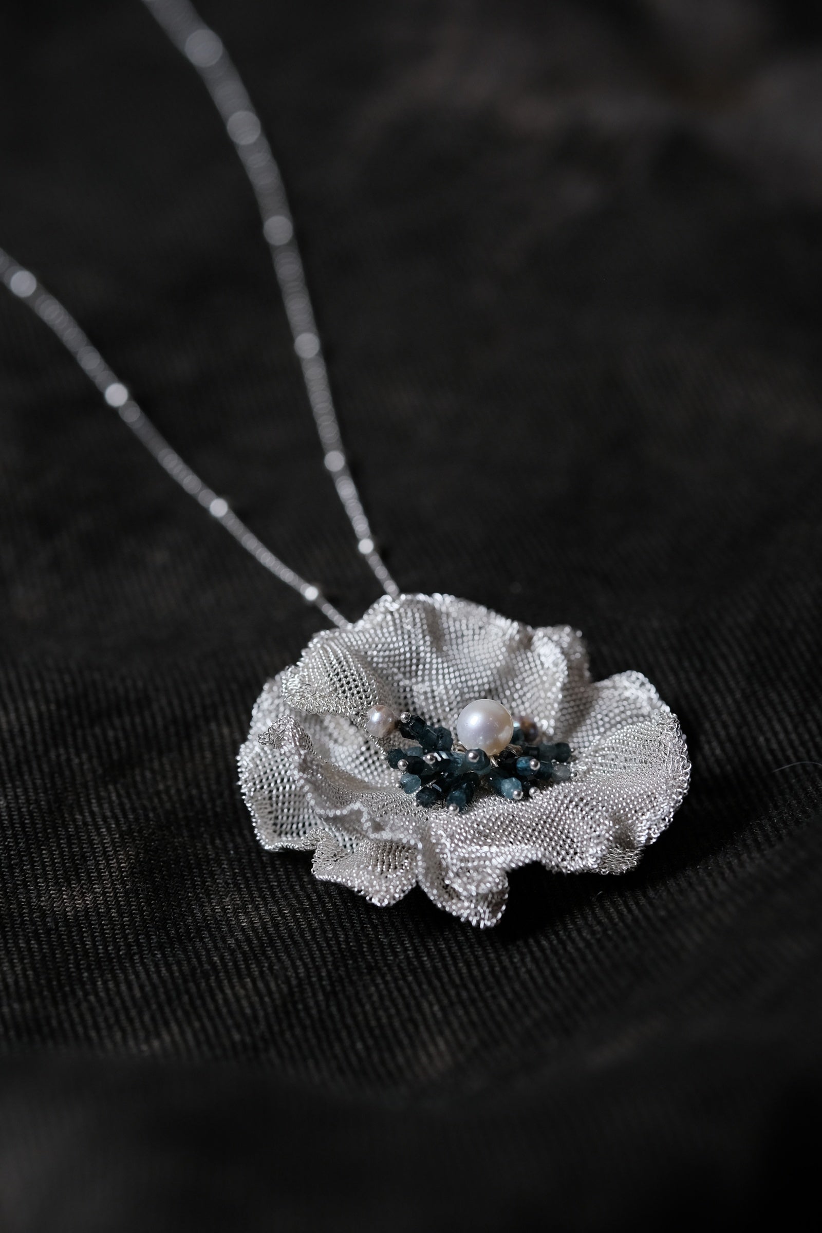 Lush Floral Silver Mesh Necklace