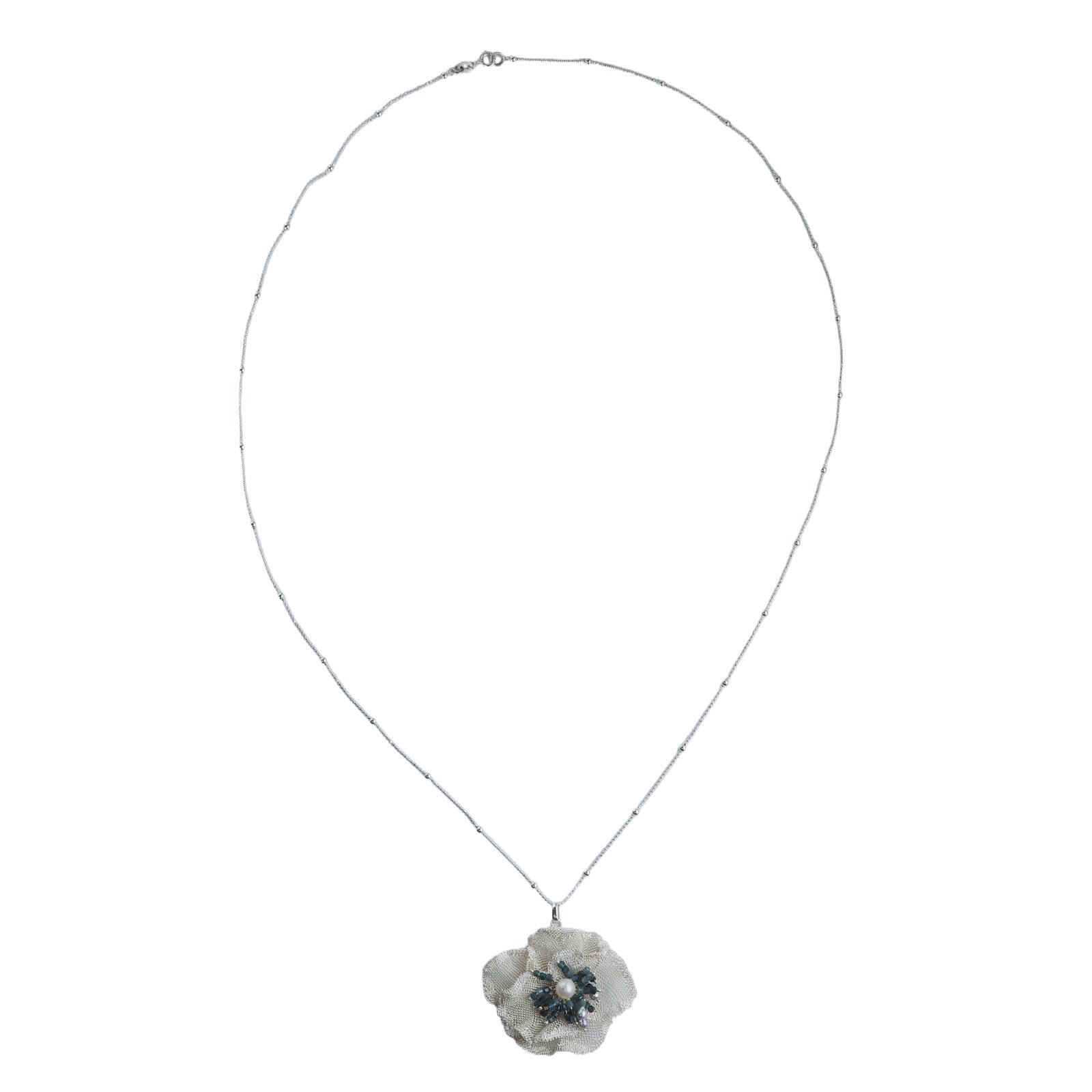 Lush Floral Silver Mesh Necklace